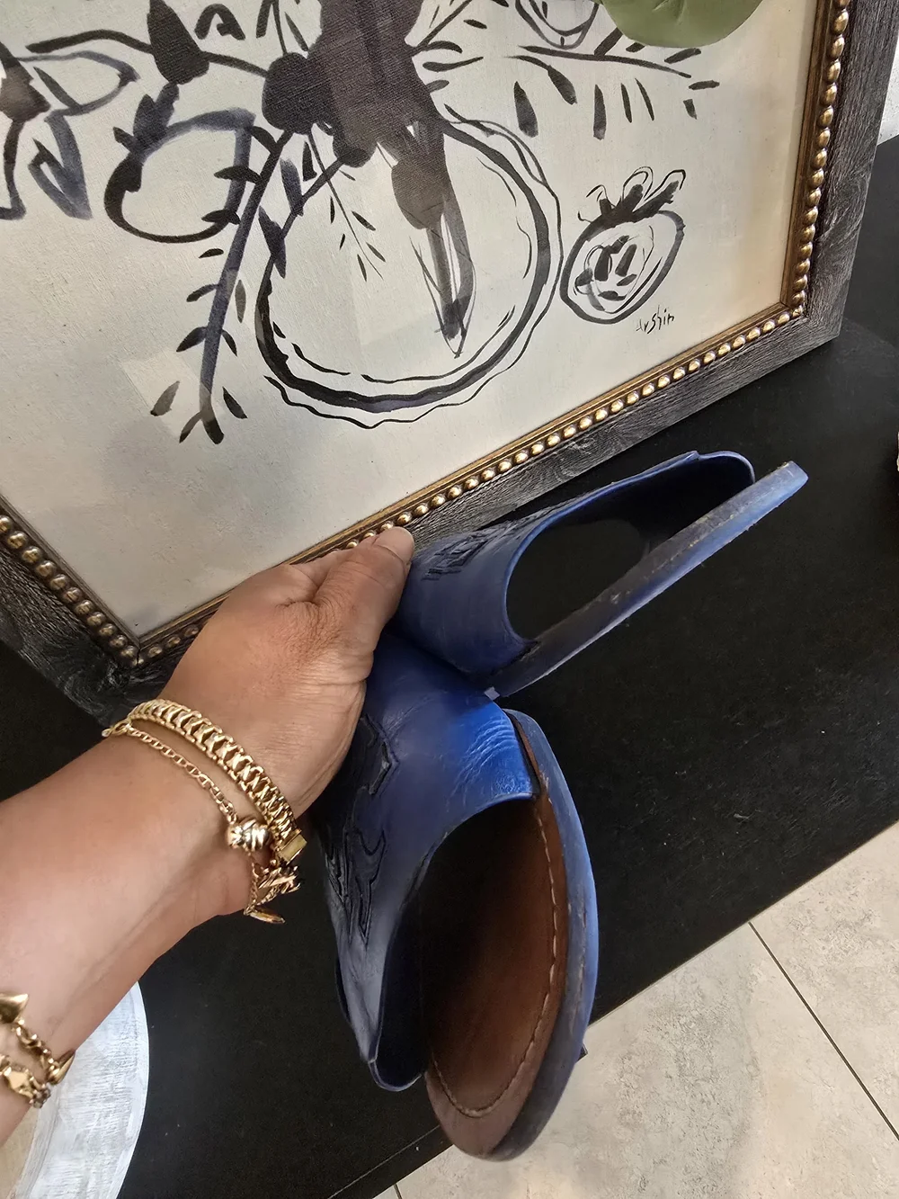 Tory Burch Women’s Melinda Slide Sandals Blue Leather Logo 10